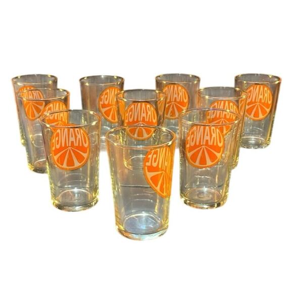 Vintage Luminarc Retro Orange Slice 4in Juice Glasses Set of 10 - Picture 2 of 6